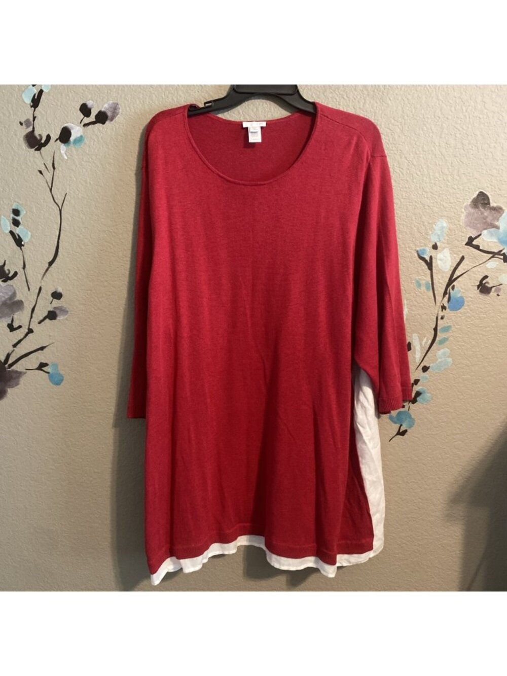 Women’s J Jill Mixed Media Linen And Cotton Lightweight Red White  Sweater 4x